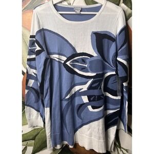 Chicos 3 US XL Tunic Sweater Cool Floral Intarsia Tunic Pullover Sweater NWT